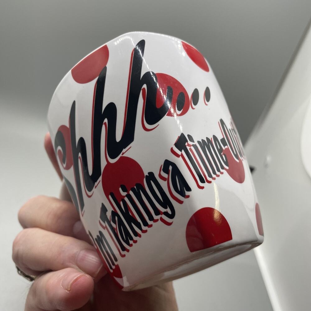 Disney Minnie Mouse "Shhh.. I'm Taking a Time-Out" Red/White Coffee Mug No Spoon - Picture 4 of 6